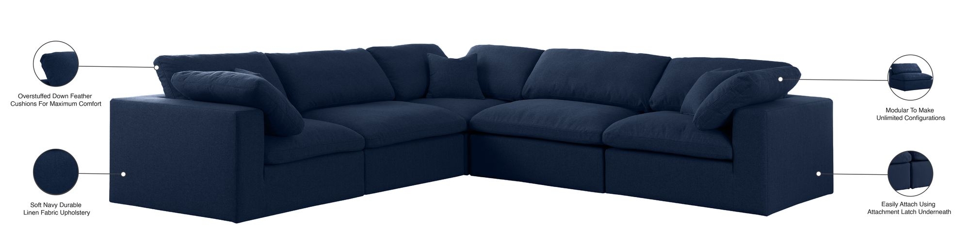 Serene 118" 5-Piece Linen Fabric Deluxe Comfort Modular Sectional