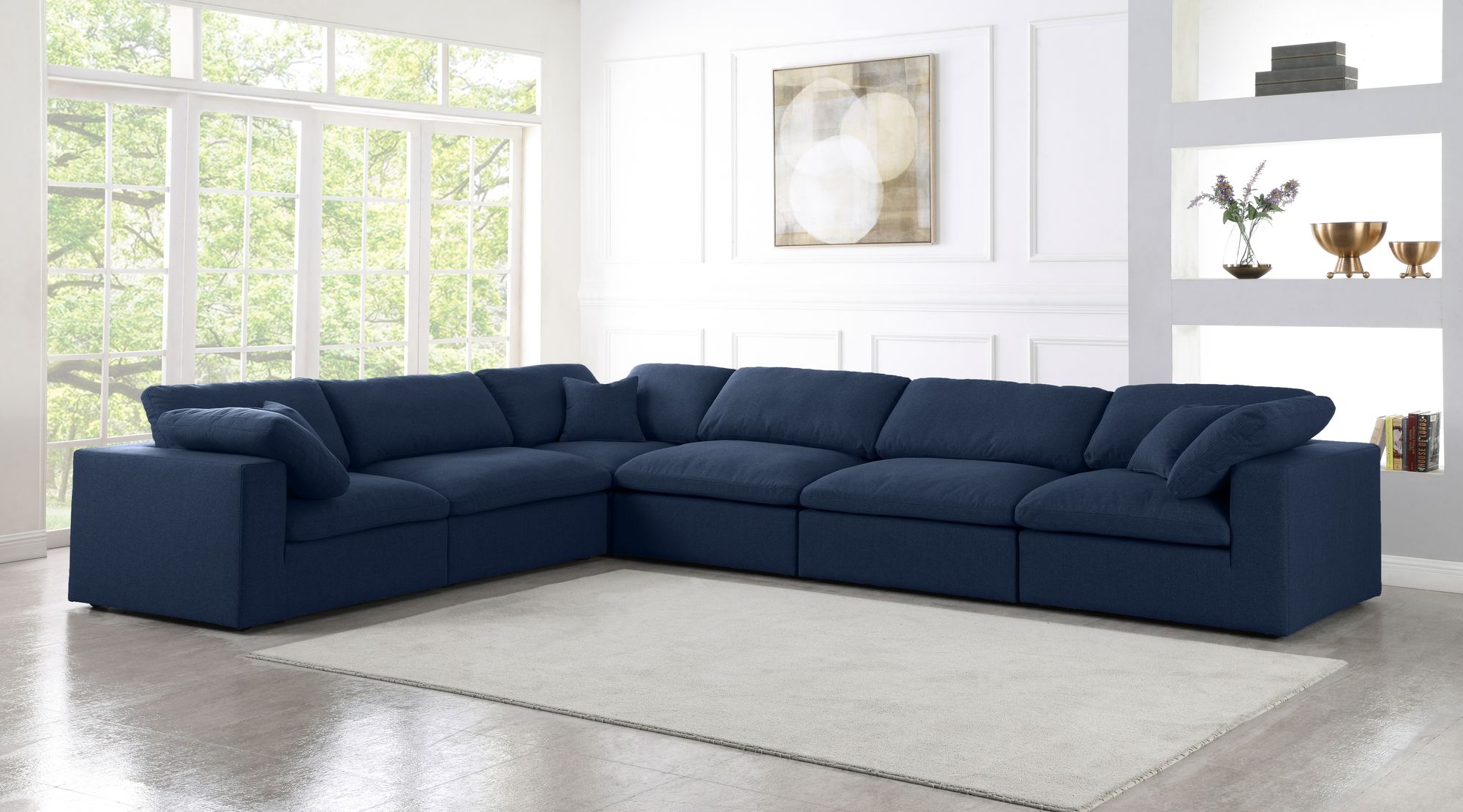 Serene 158" 6-Piece Linen Fabric Deluxe Comfort Modular Corner Sectional