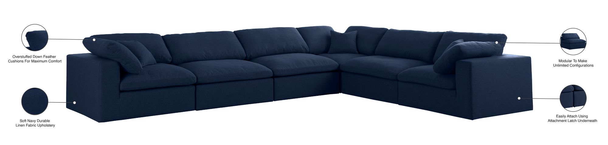 Serene 158" 6-Piece Linen Fabric Deluxe Comfort Modular Corner Sectional