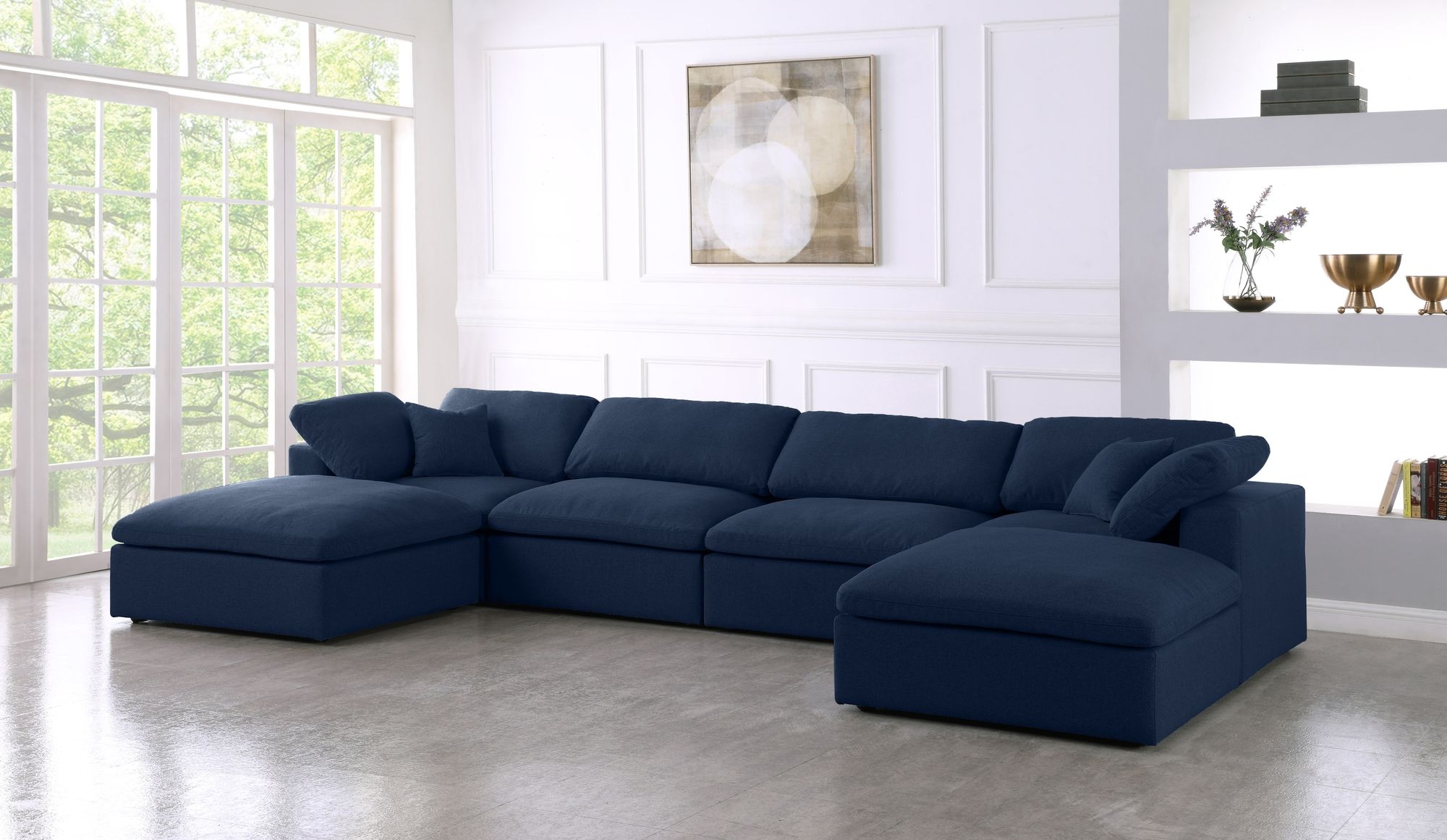 Serene 158" 6-Piece Linen Fabric Deluxe Comfort Modular U-Shape Sectional