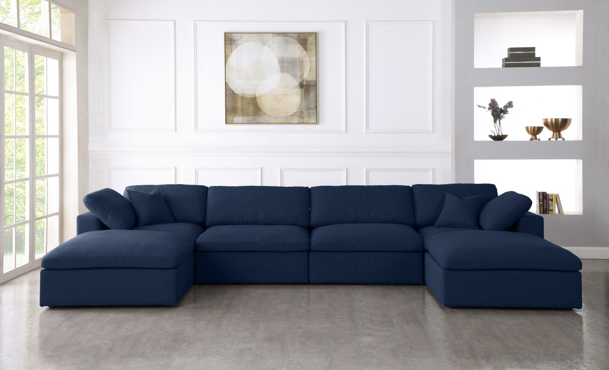 Serene 158" 6-Piece Linen Fabric Deluxe Comfort Modular U-Shape Sectional