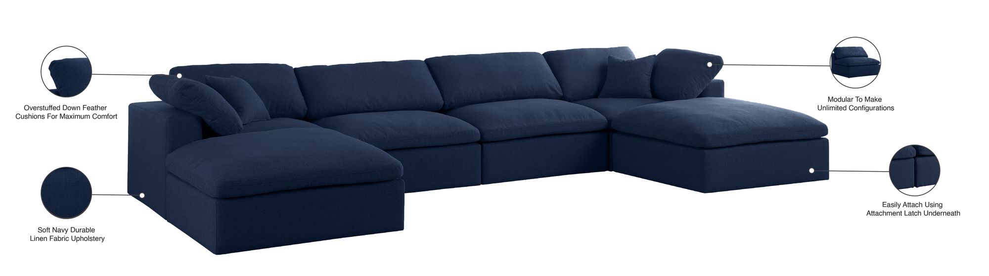 Serene 158" 6-Piece Linen Fabric Deluxe Comfort Modular U-Shape Sectional