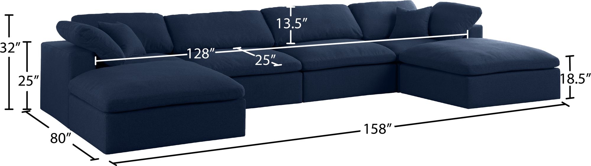 Serene 158" 6-Piece Linen Fabric Deluxe Comfort Modular U-Shape Sectional