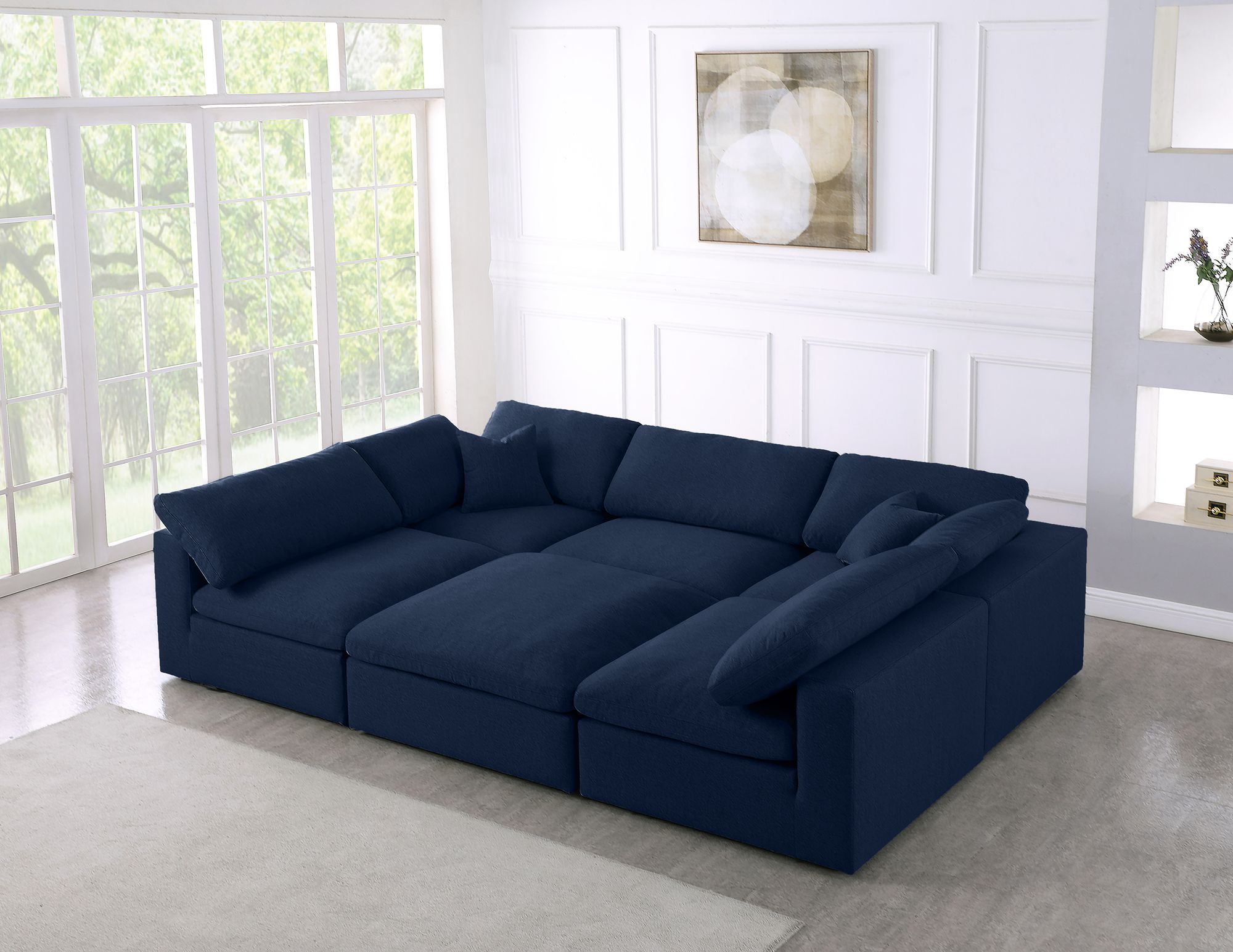 Serene 119" 6-Piece Linen Fabric Deluxe Comfort Modular Sectional