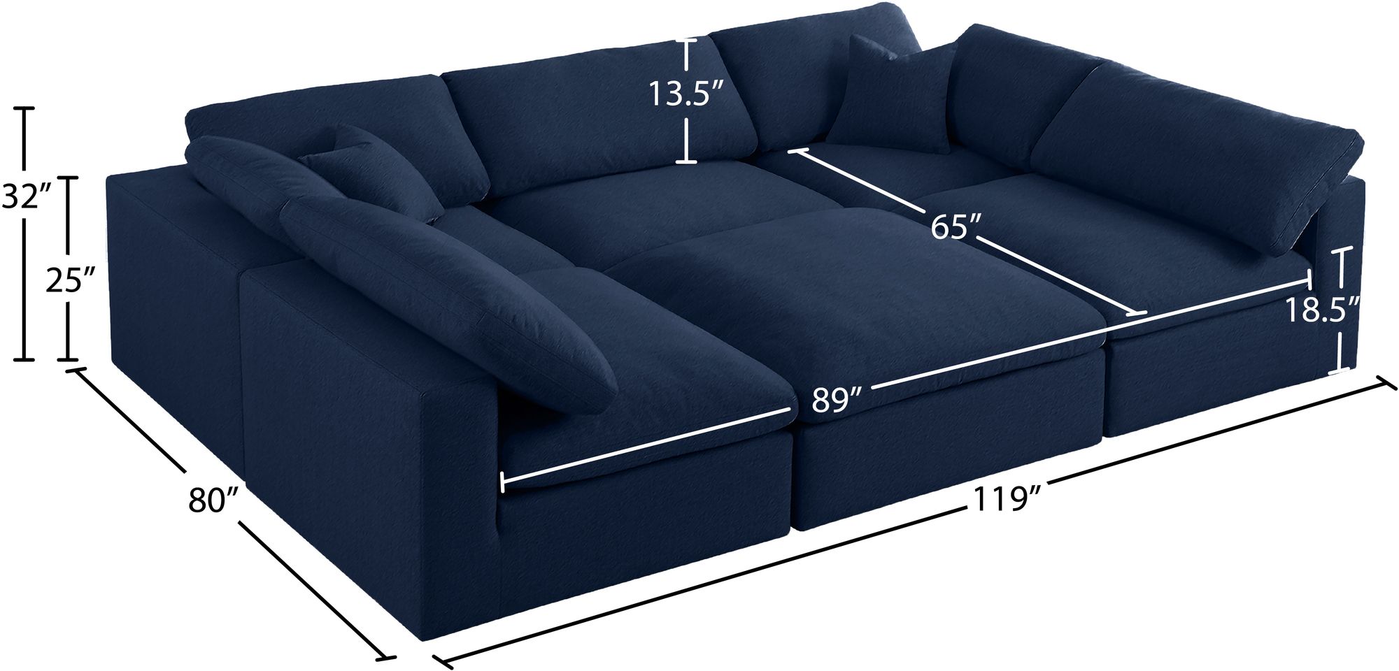 Serene 119" 6-Piece Linen Fabric Deluxe Comfort Modular Sectional