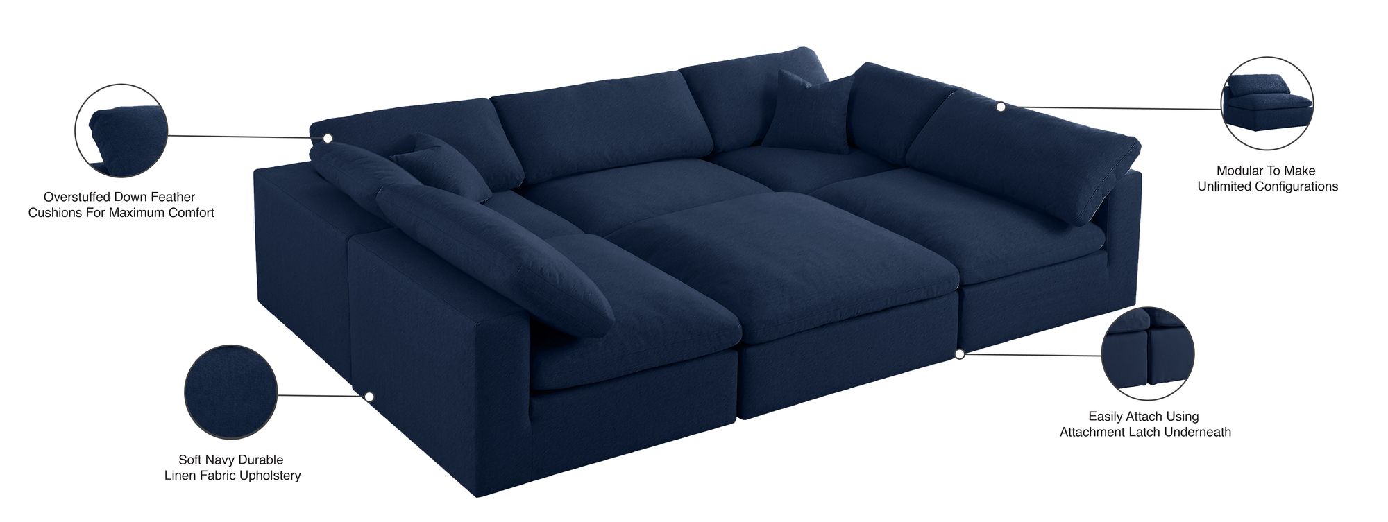 Serene 119" 6-Piece Linen Fabric Deluxe Comfort Modular Sectional