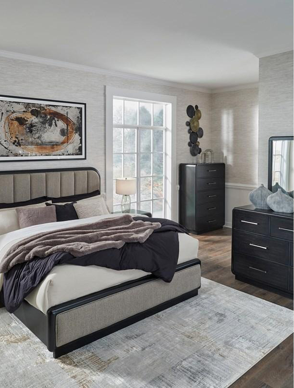 SM Rowanbeck Wood Upholstered Panel Bed
