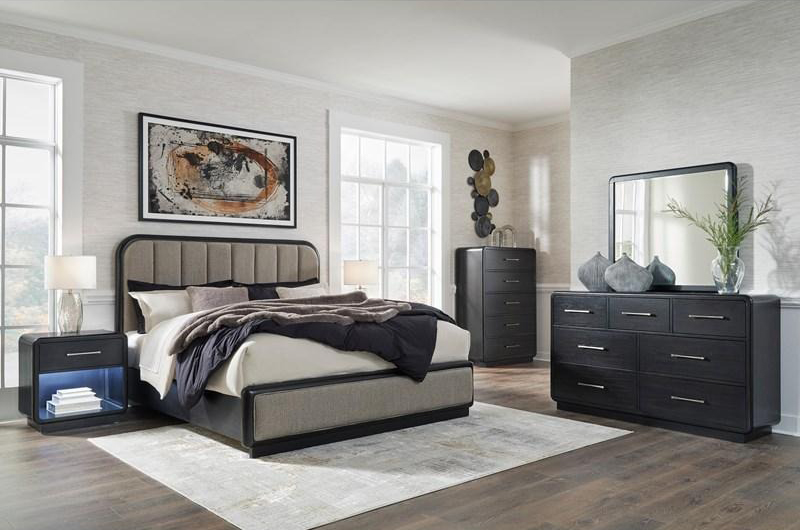 SM Rowanbeck Wood Upholstered Panel Bed