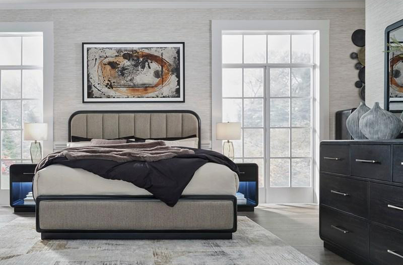 SM Rowanbeck Wood Upholstered Panel Bed