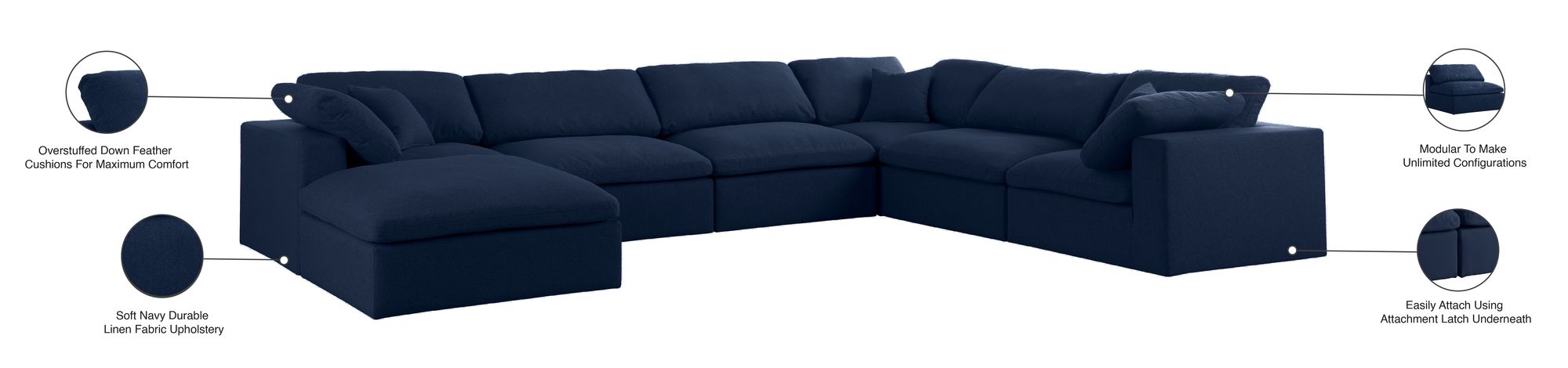 Serene 158" 7-Piece Linen Fabric Deluxe Comfort Modular Sectional