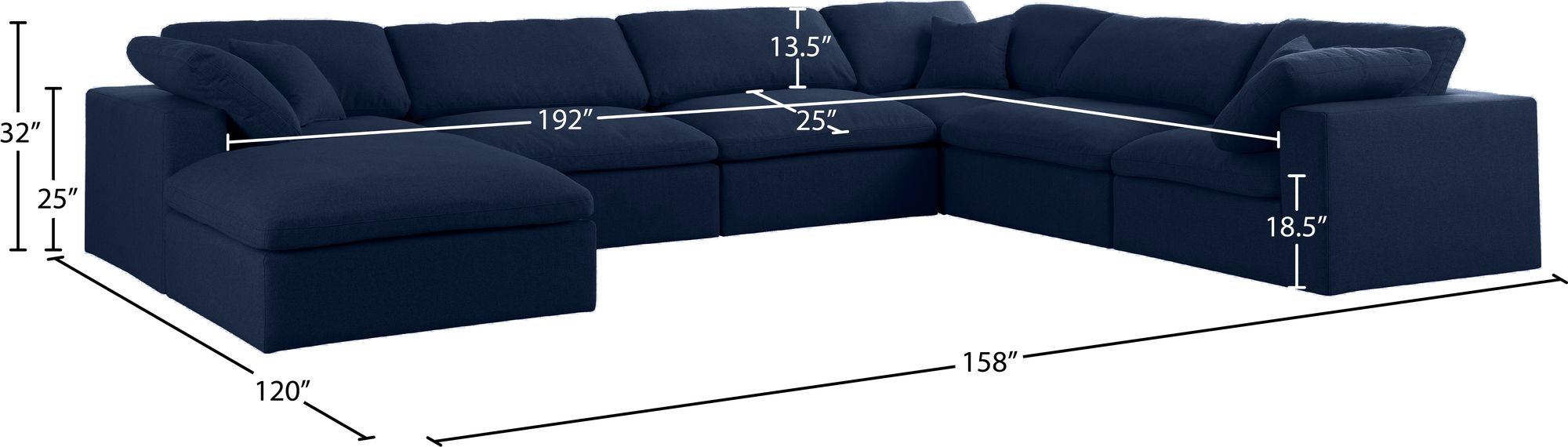 Serene 158" 7-Piece Linen Fabric Deluxe Comfort Modular Sectional