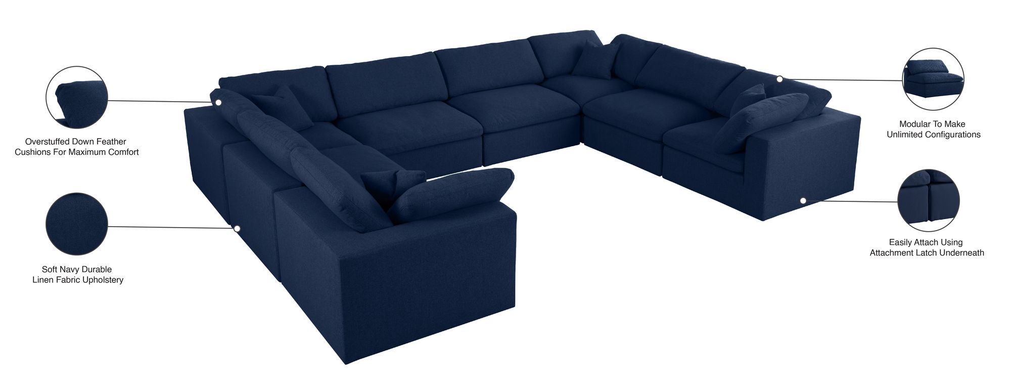 Serene 158" 8-Piece Linen Fabric Deluxe Comfort Modular Sectional