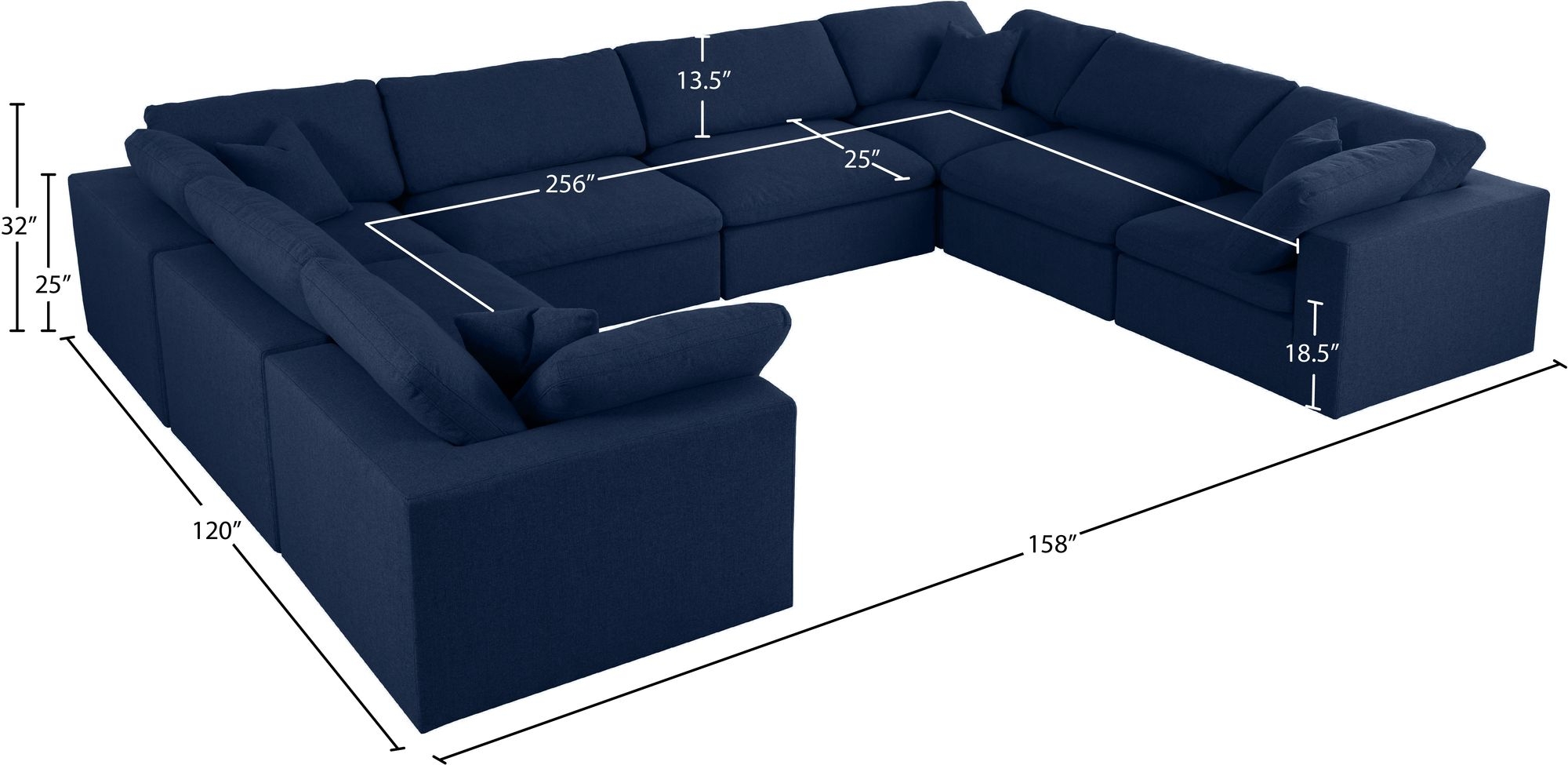 Serene 158" 8-Piece Linen Fabric Deluxe Comfort Modular Sectional