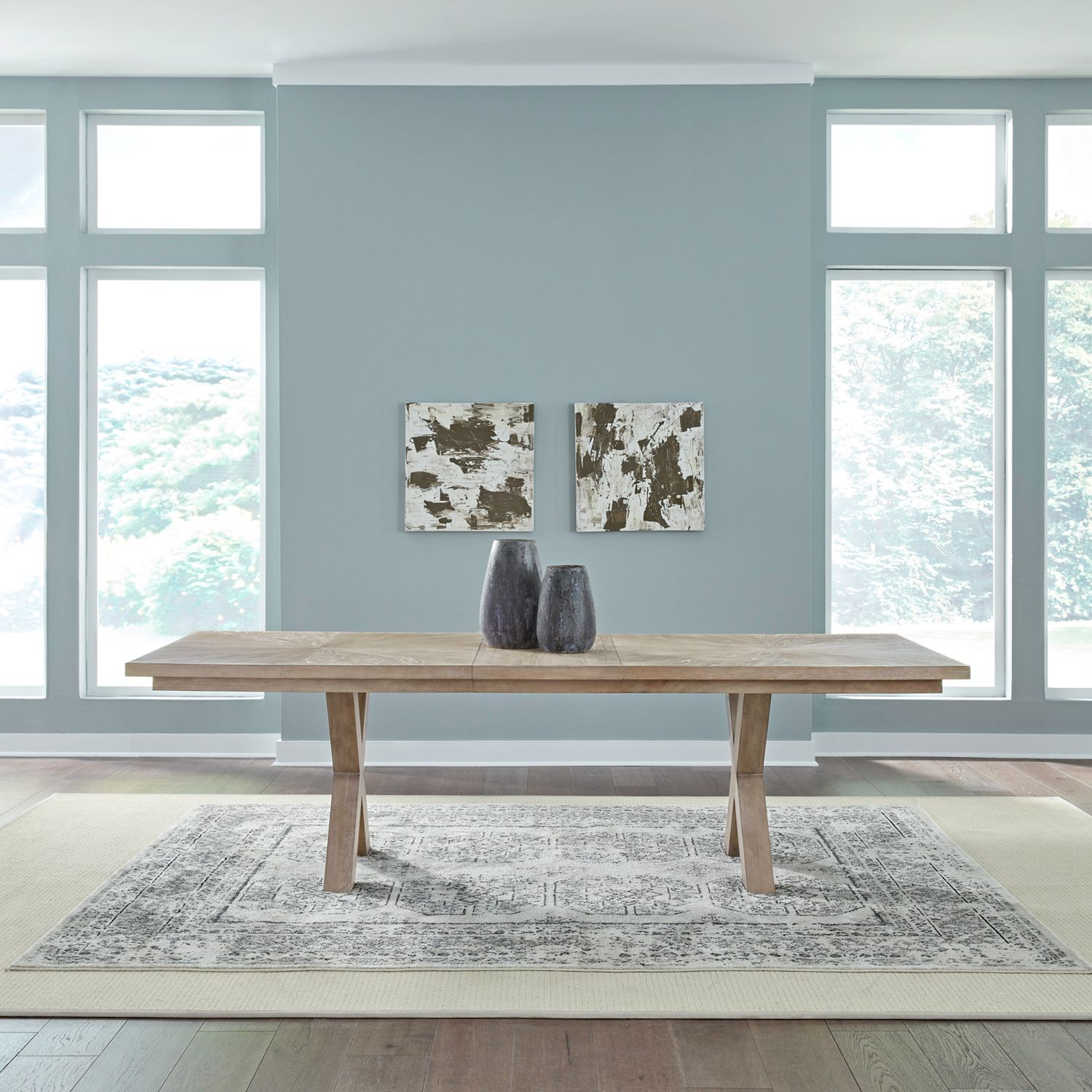 Brentwood Rectangular Wood Extendable Double Pedestal Dining Table