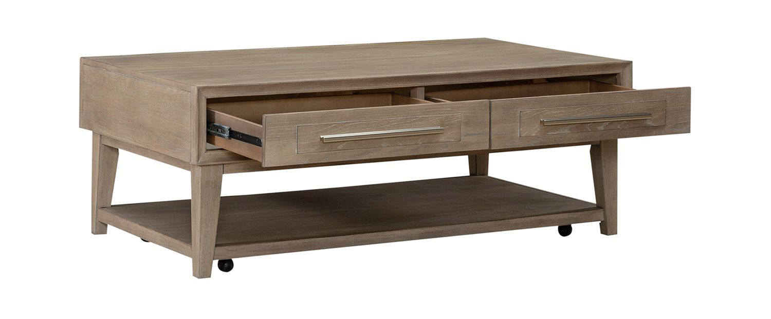 Brentwood Rectangular Wood 2-Drawer Cocktail Table w/Casters