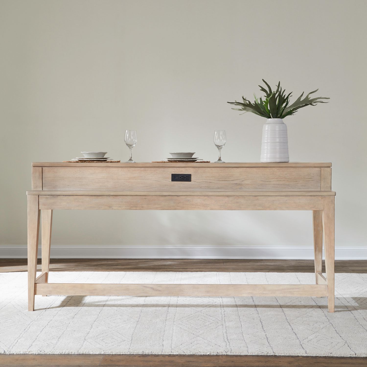 Brentwood Rectangular Wood Console Bar Table w/Charging Station