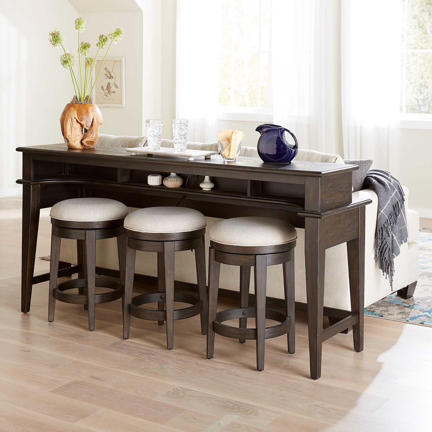 Mill Creek Linen/Wood Console Swivel Stool