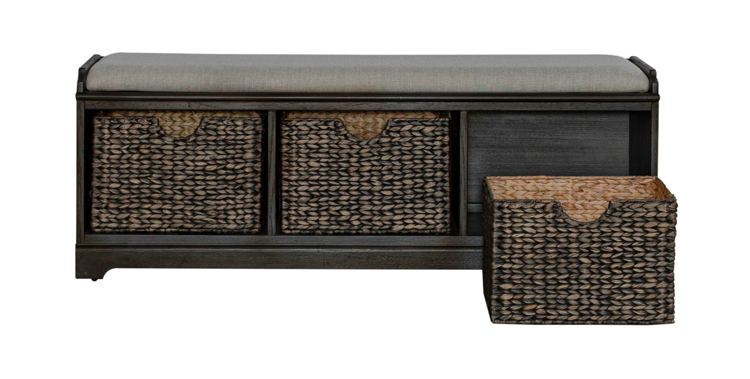 Mill Creek Linen/Wood Wall Bench w/3 Baskets