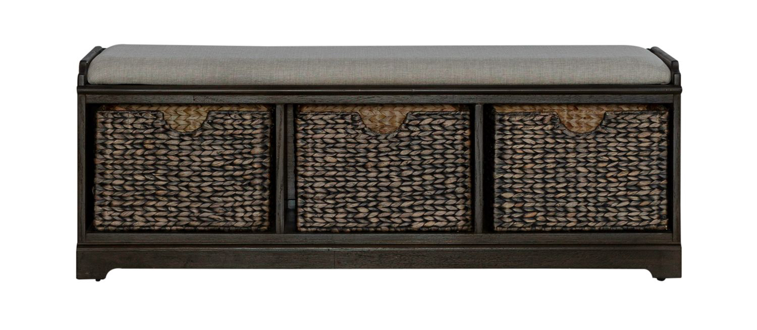 Mill Creek Linen/Wood Wall Bench w/3 Baskets