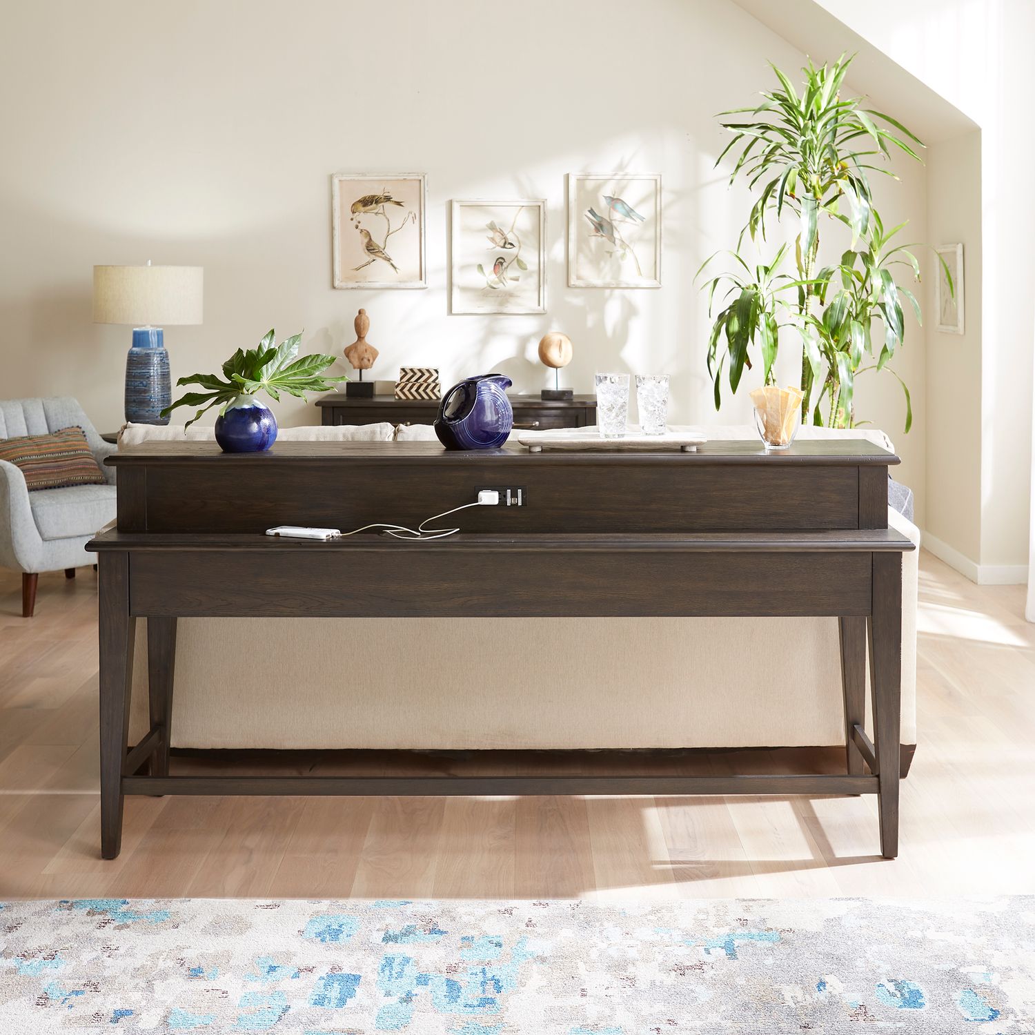 Mill Creek Rectangular Wood Console Bar Table w/Charging Station