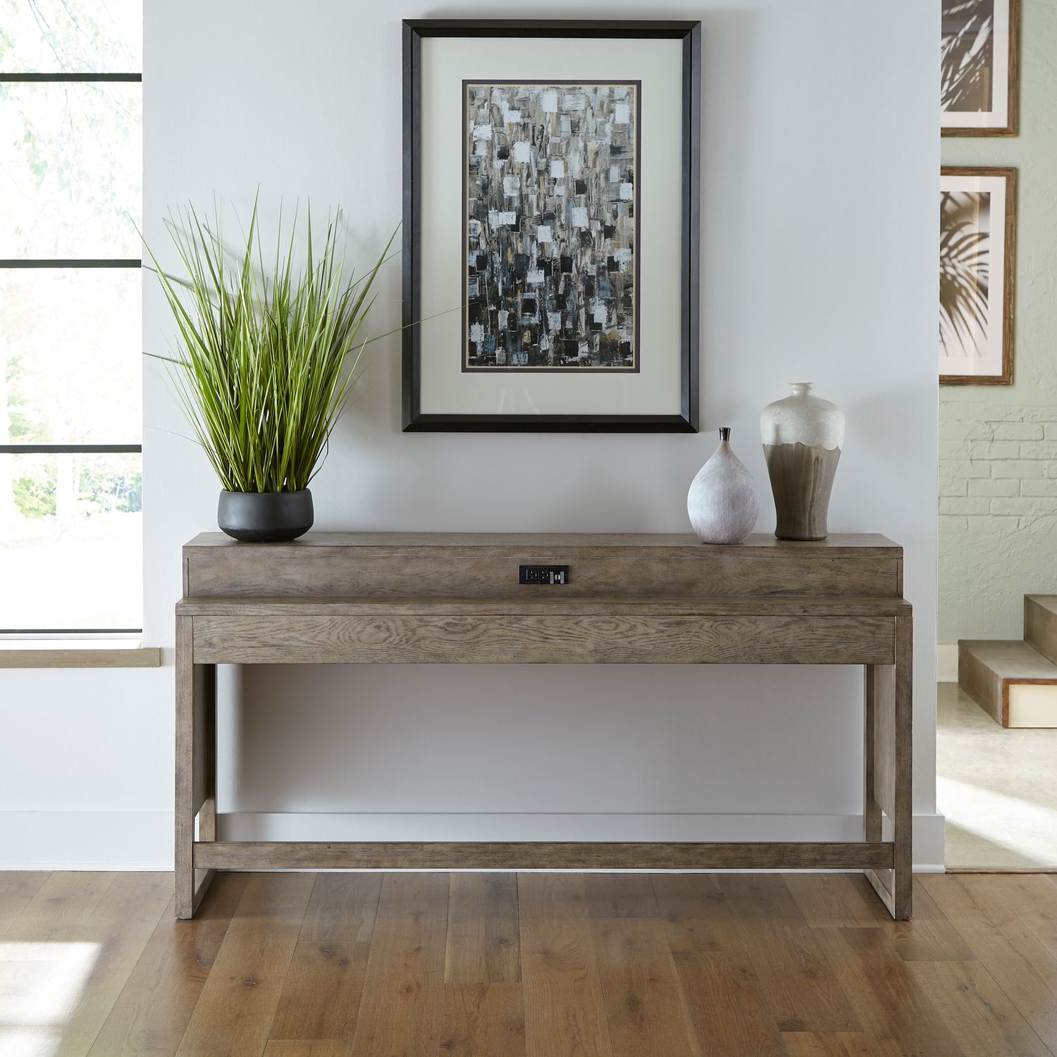 Bartlett Field Rectangular Wood Console Bar Table w/Charging Station