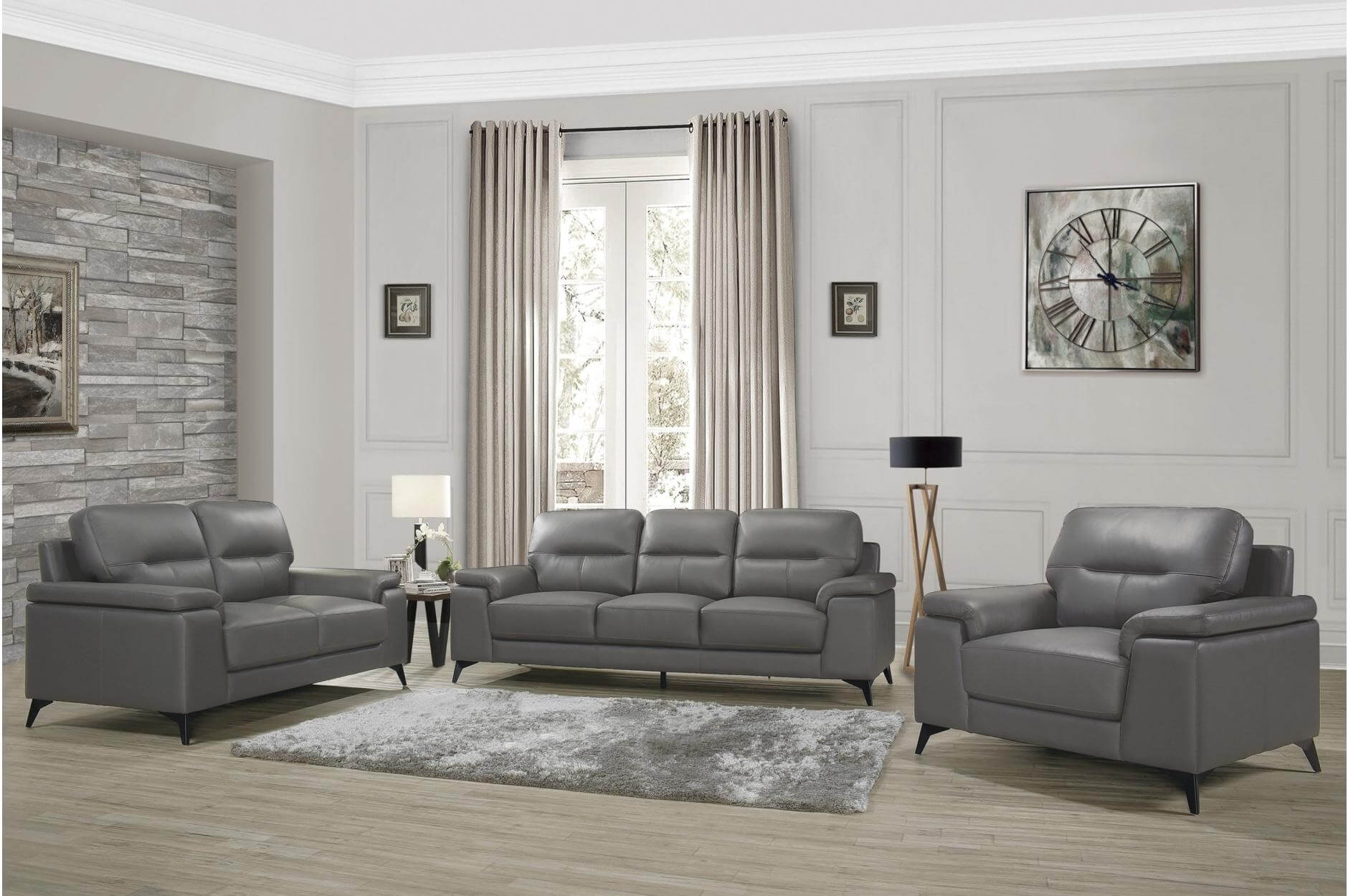 Mischa Top-Grain Leather Living Room Set - Thumbnail 3