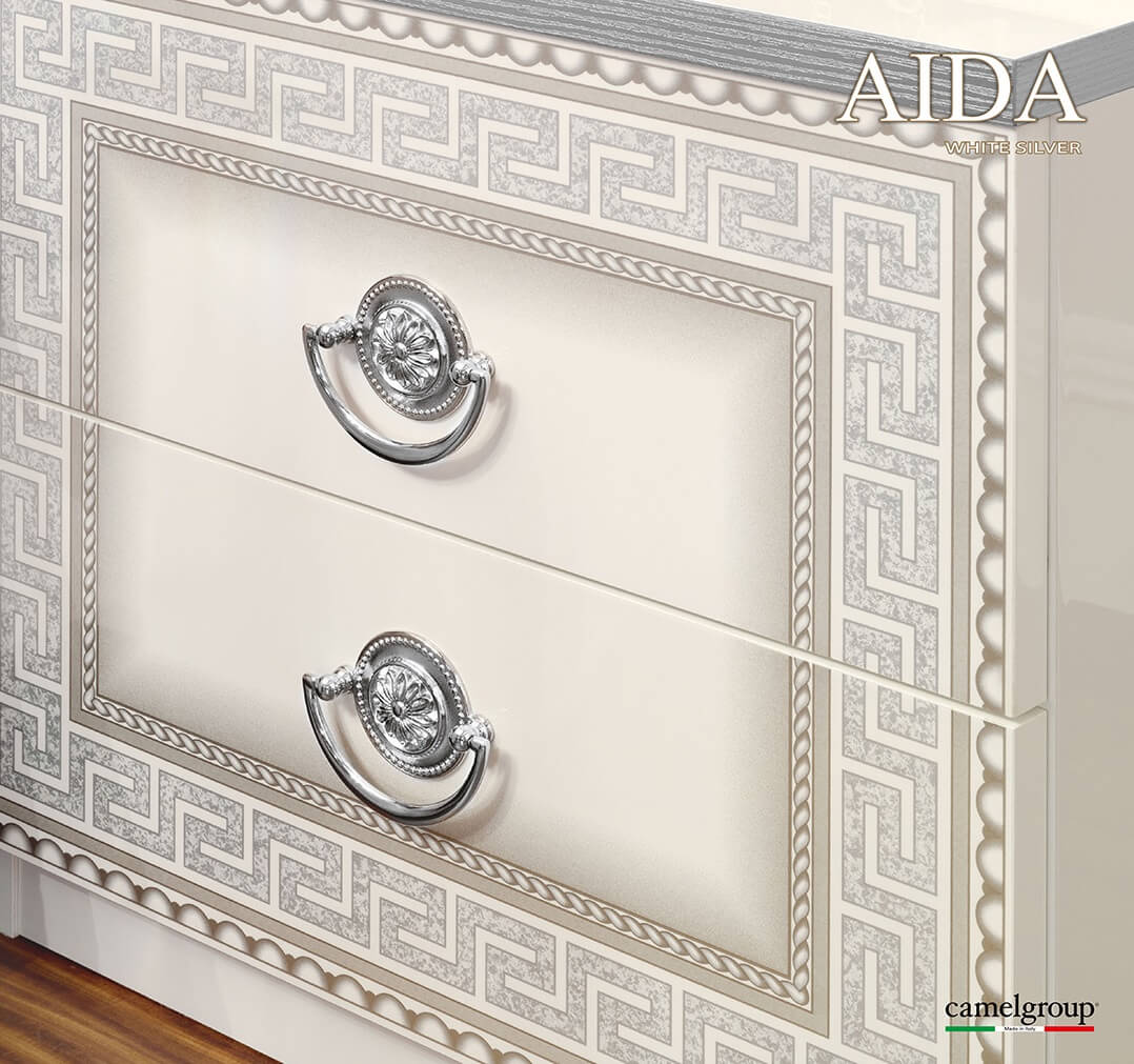 Aida White/Silver Nightstand
