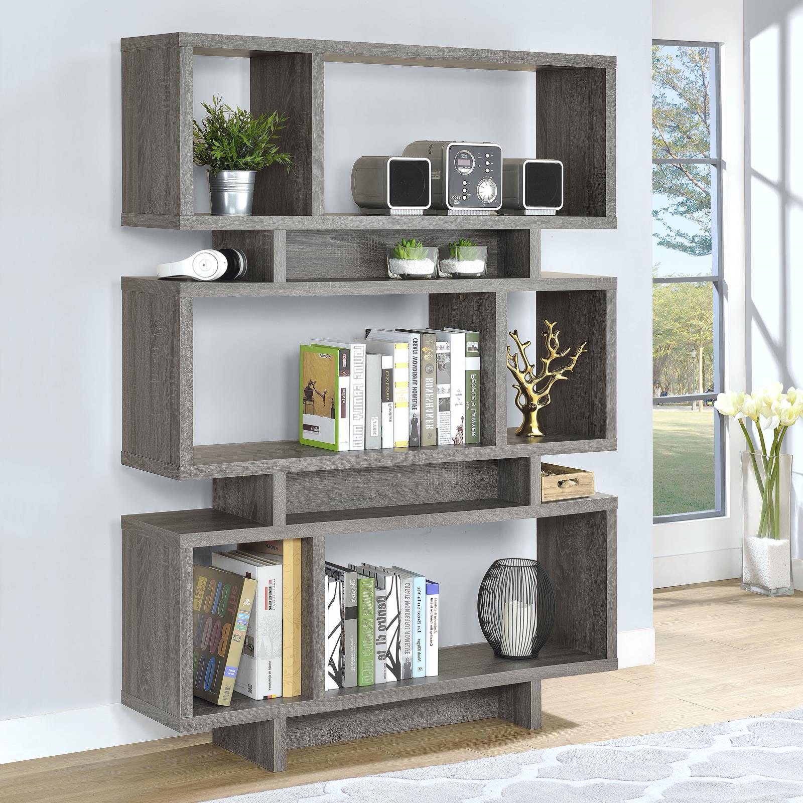 Reid 3-tier Open Back Geometric Bookcase