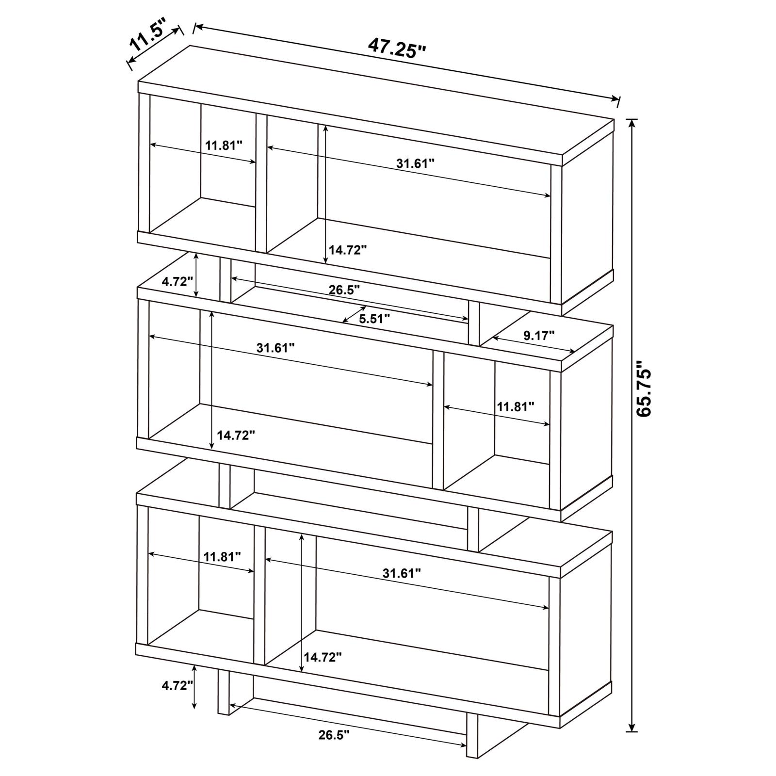 Reid 3-tier Open Back Geometric Bookcase