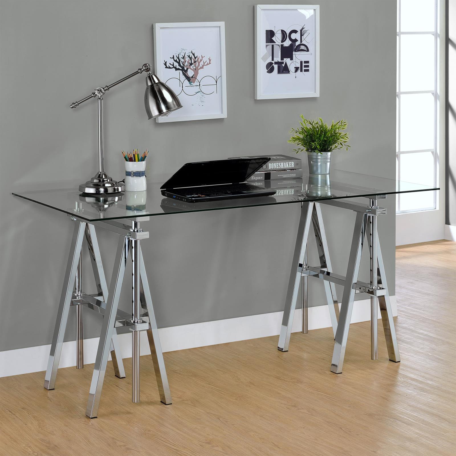 Statham Glass Top Adjustable Writing Desk with Chromed Base