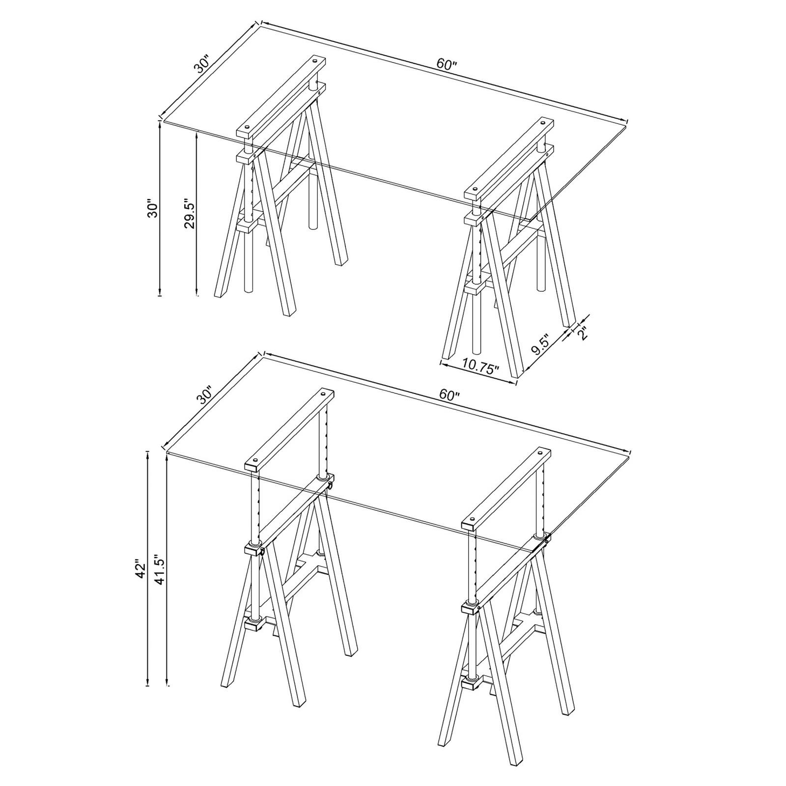 Statham Glass Top Adjustable Writing Desk with Chromed Base