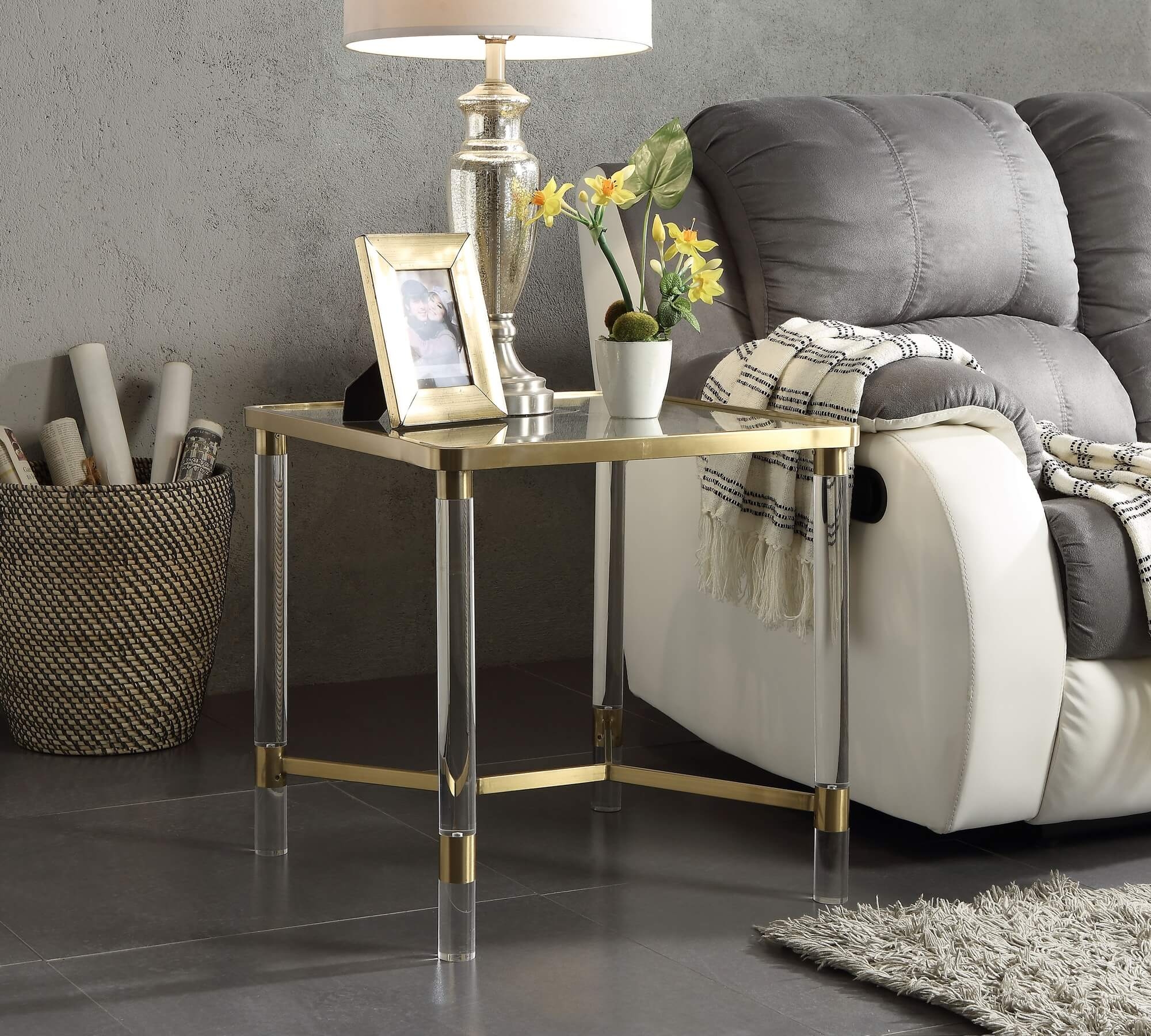 Penstemon Acrylic/Metal/Glass Square End Table