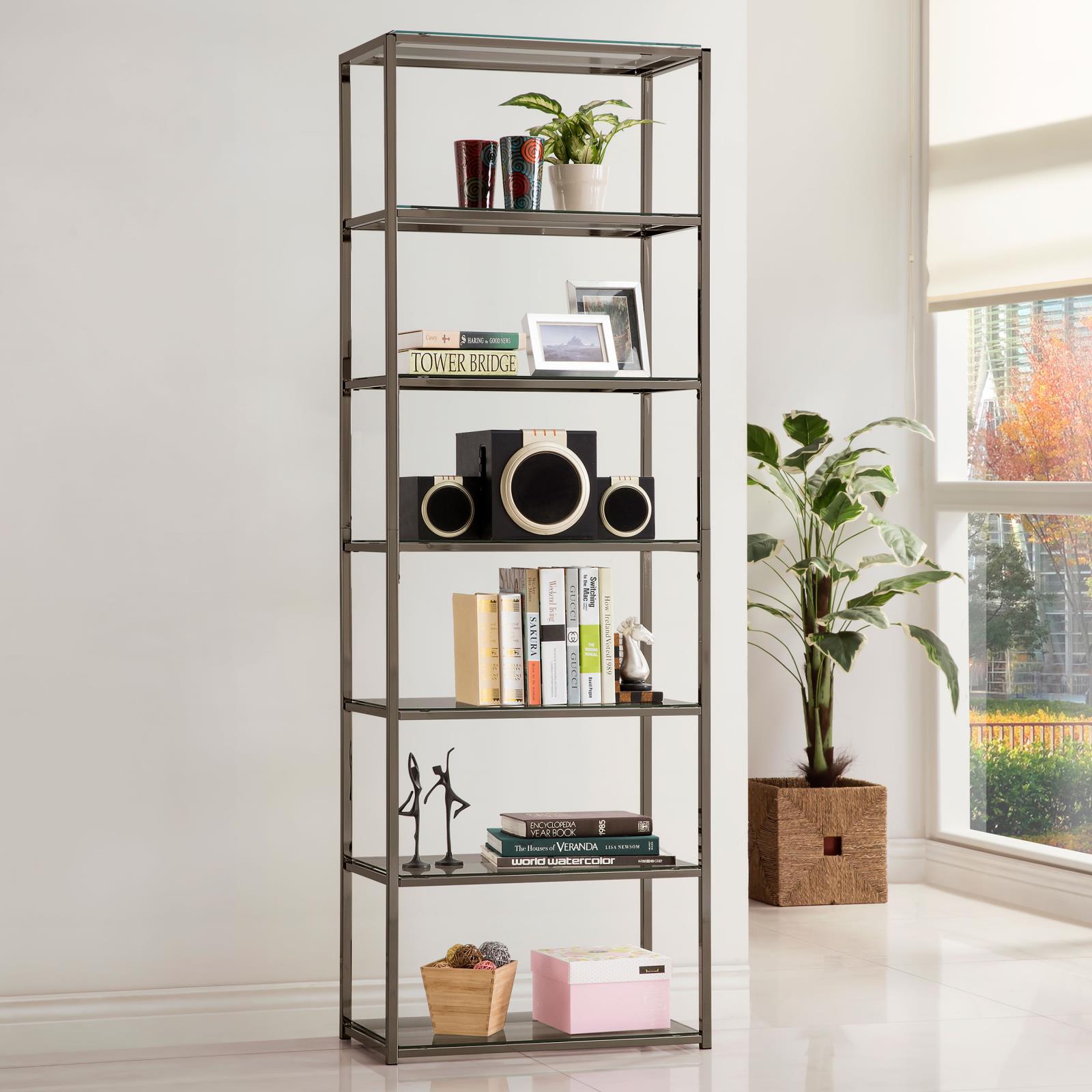 Kate 6-shelf Glass/Metal Bookcase