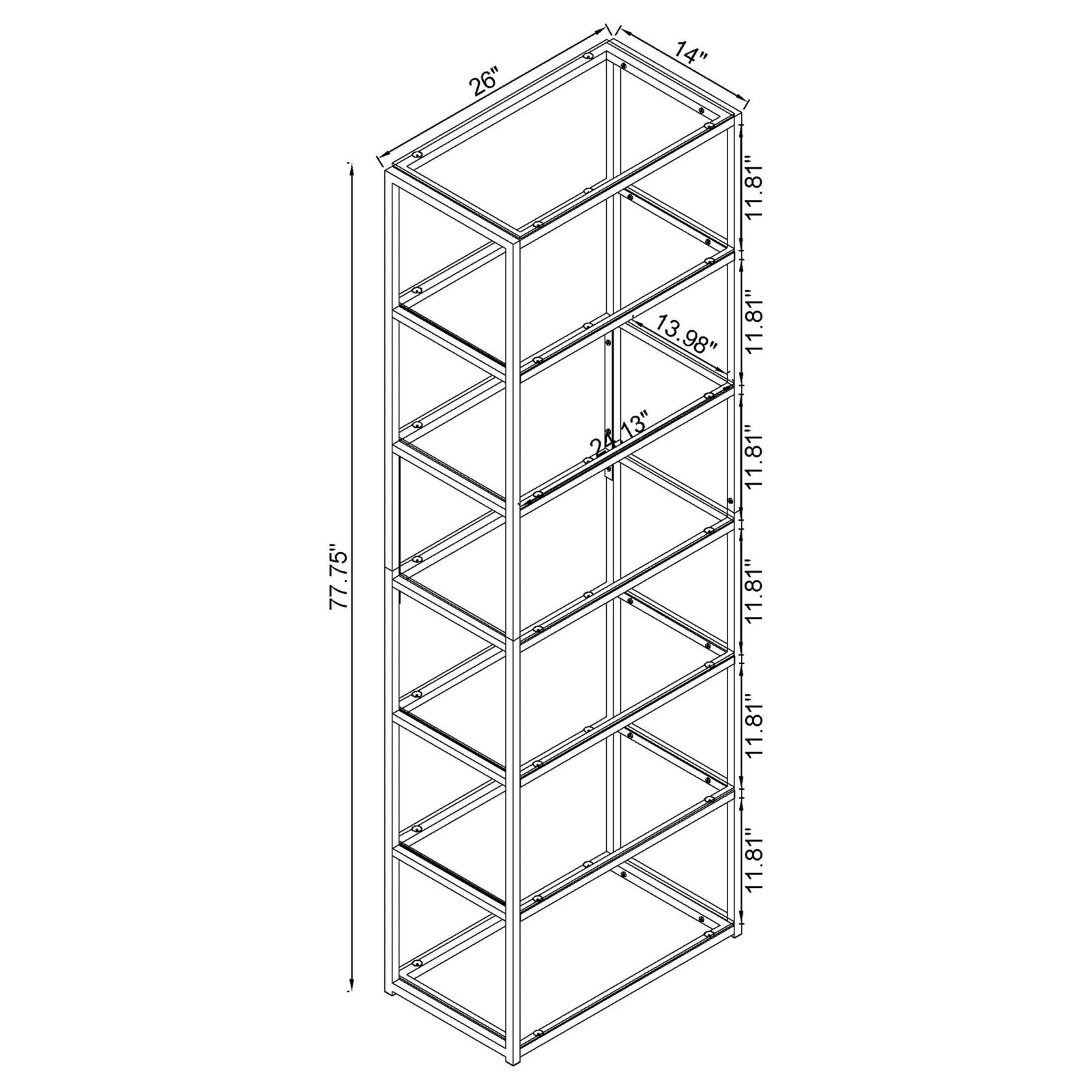 Kate 6-shelf Glass/Metal Bookcase