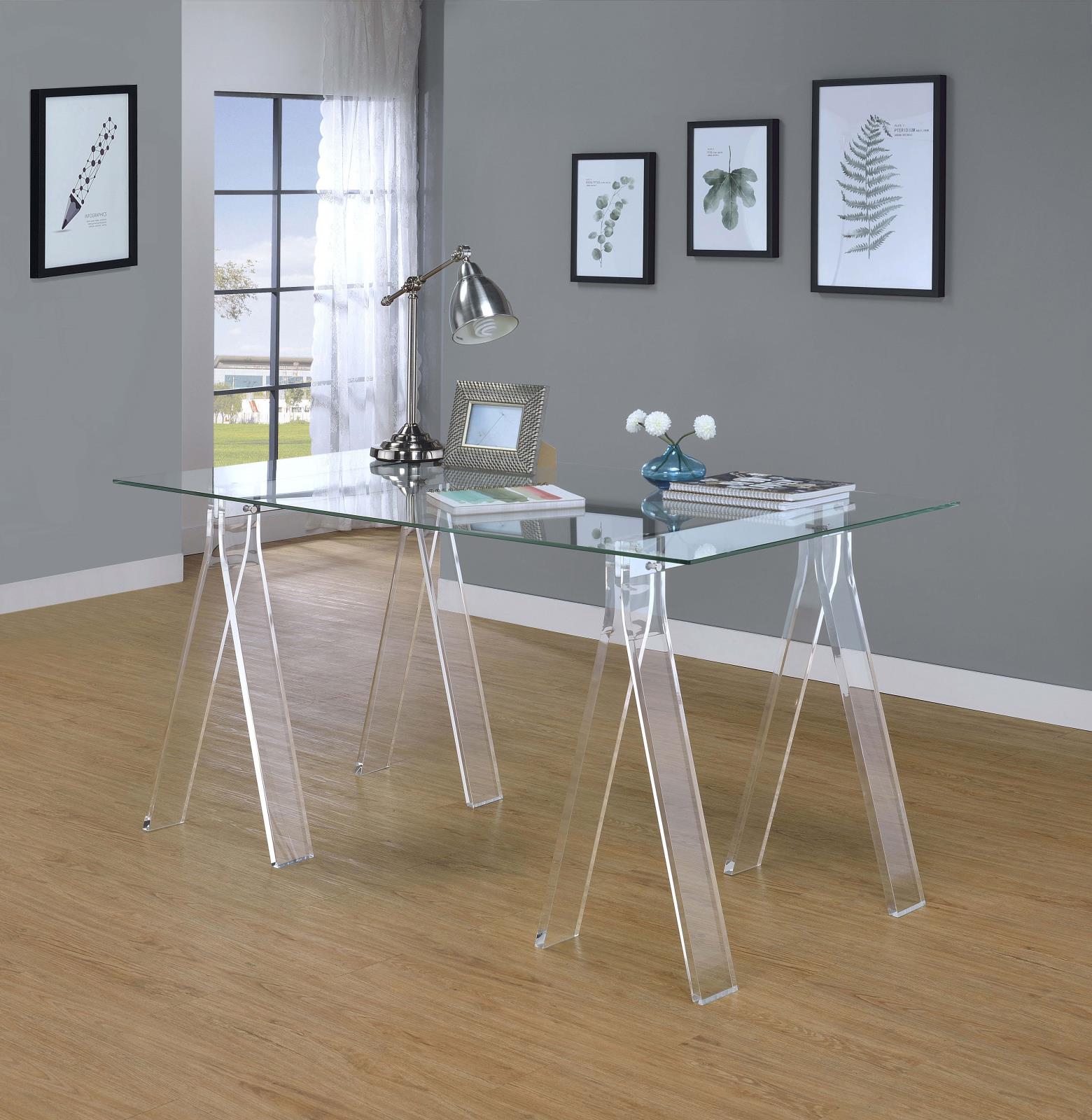 Amaturo Glass Top Writing Desk with Acrylic Base