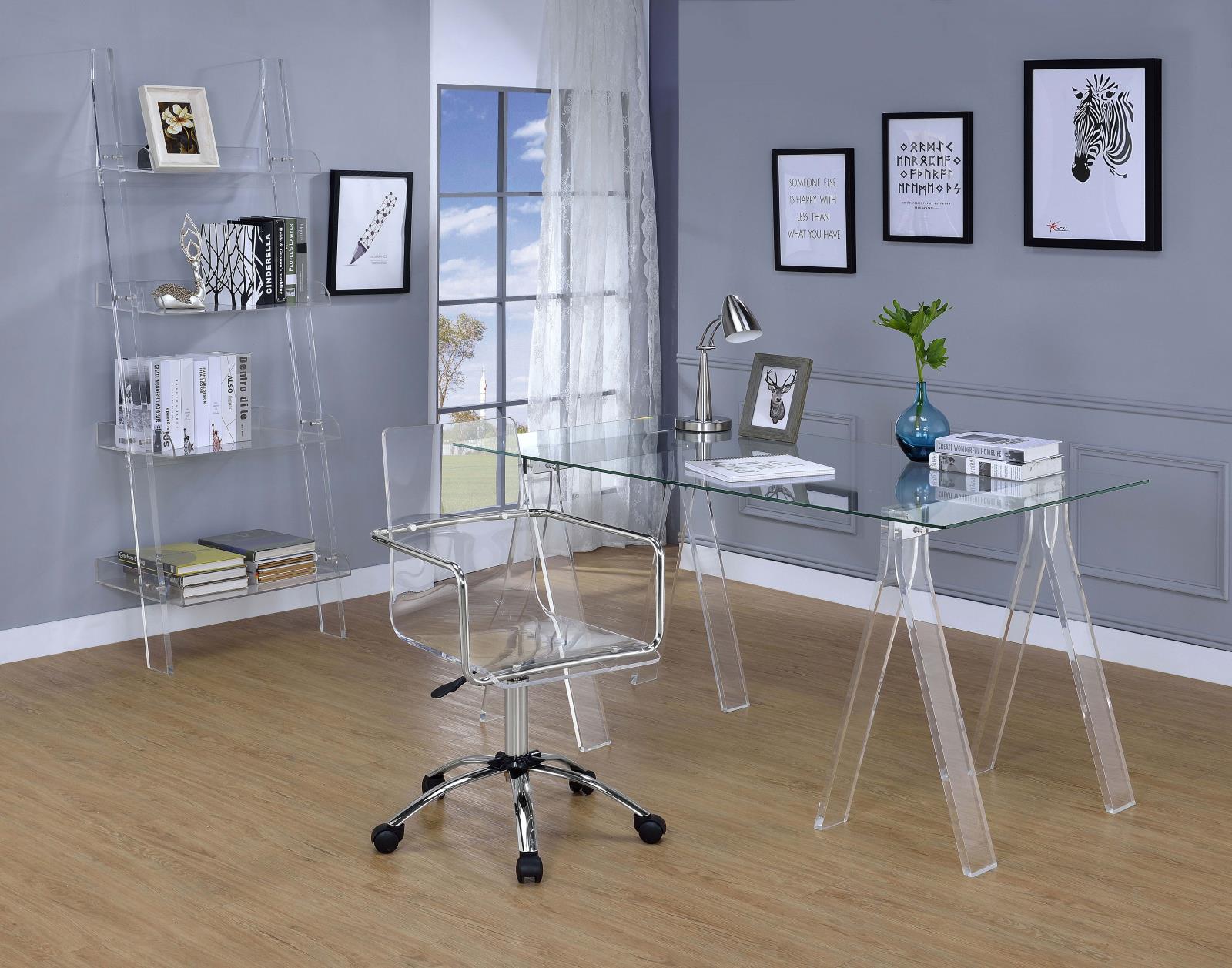 Amaturo Glass Top Writing Desk with Acrylic Base