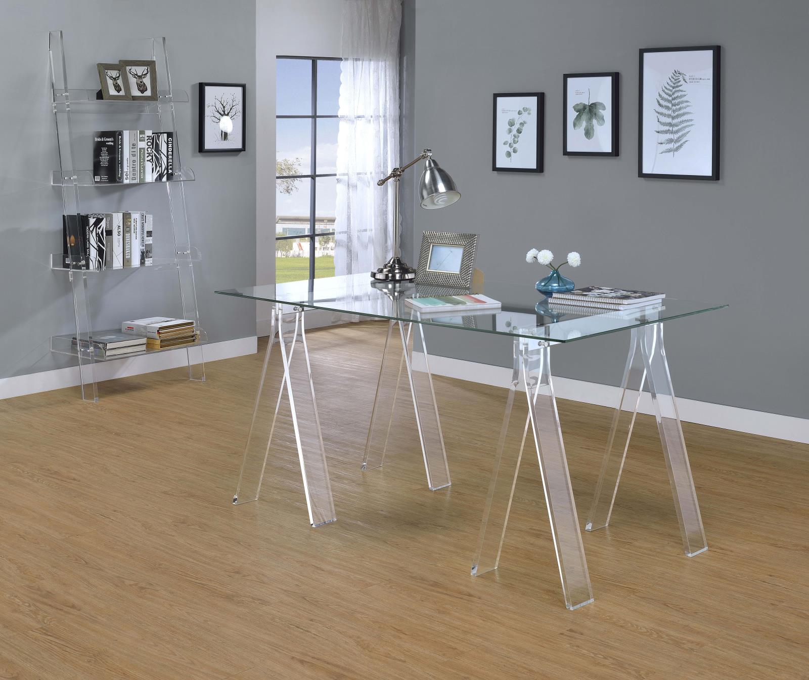 Amaturo Glass Top Writing Desk with Acrylic Base