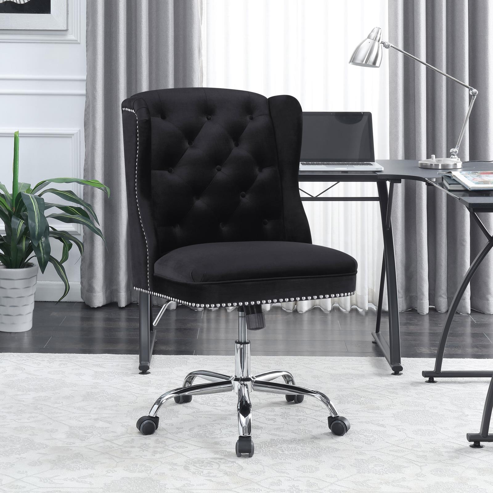 Julius Velvet Upholstered Tufted Office Chair with Chrome Base