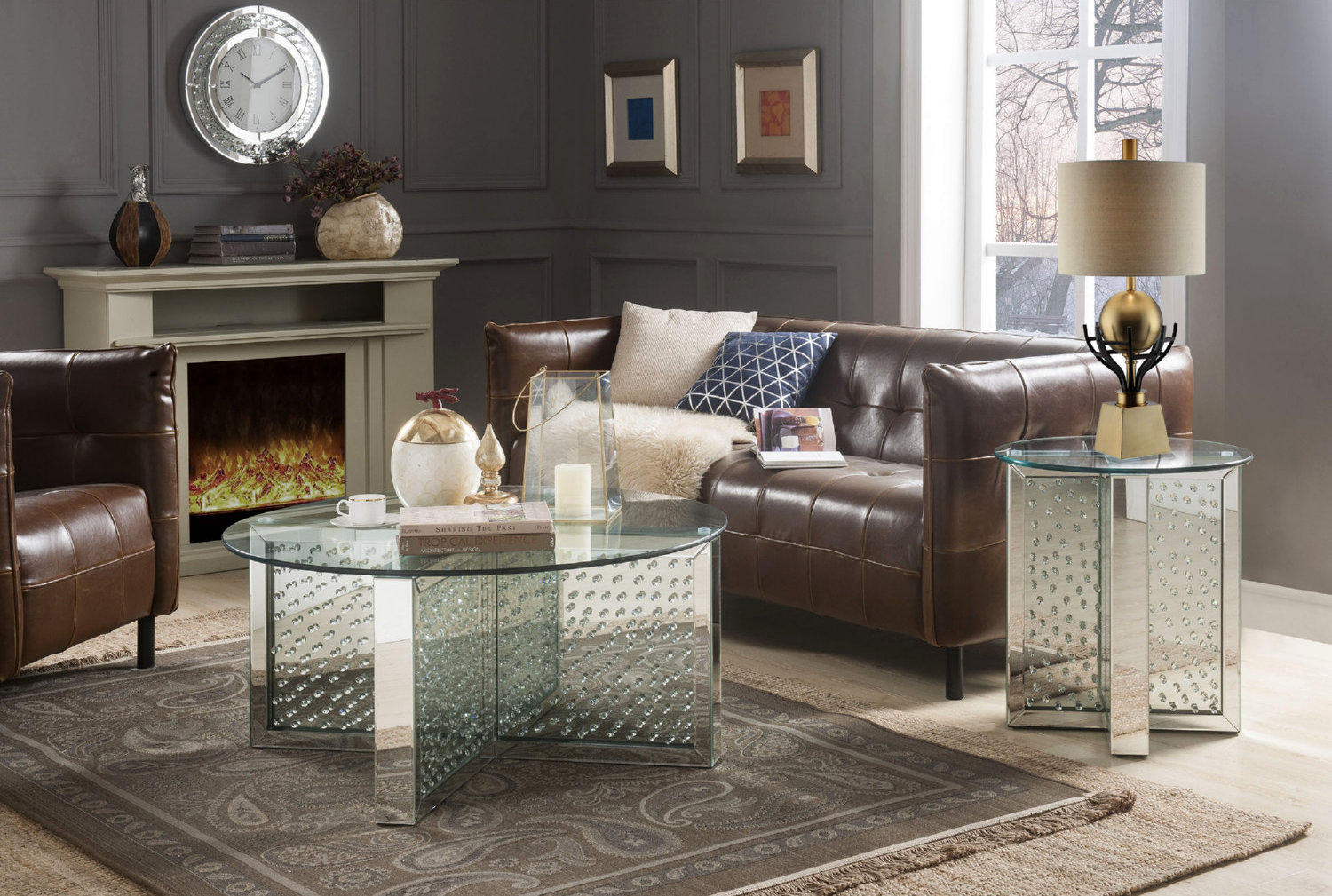 Nysa Mirrored/Faux Crystals Coffee Table