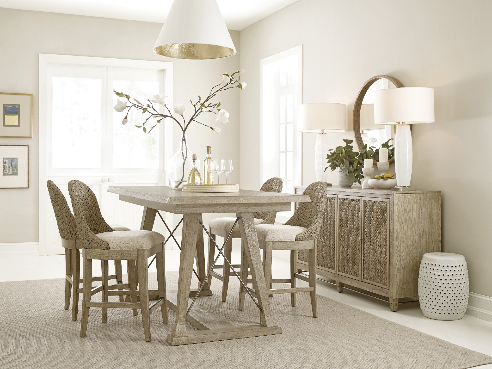 Vista Boca Fabric/Cane/Wood Woven Counter Stool