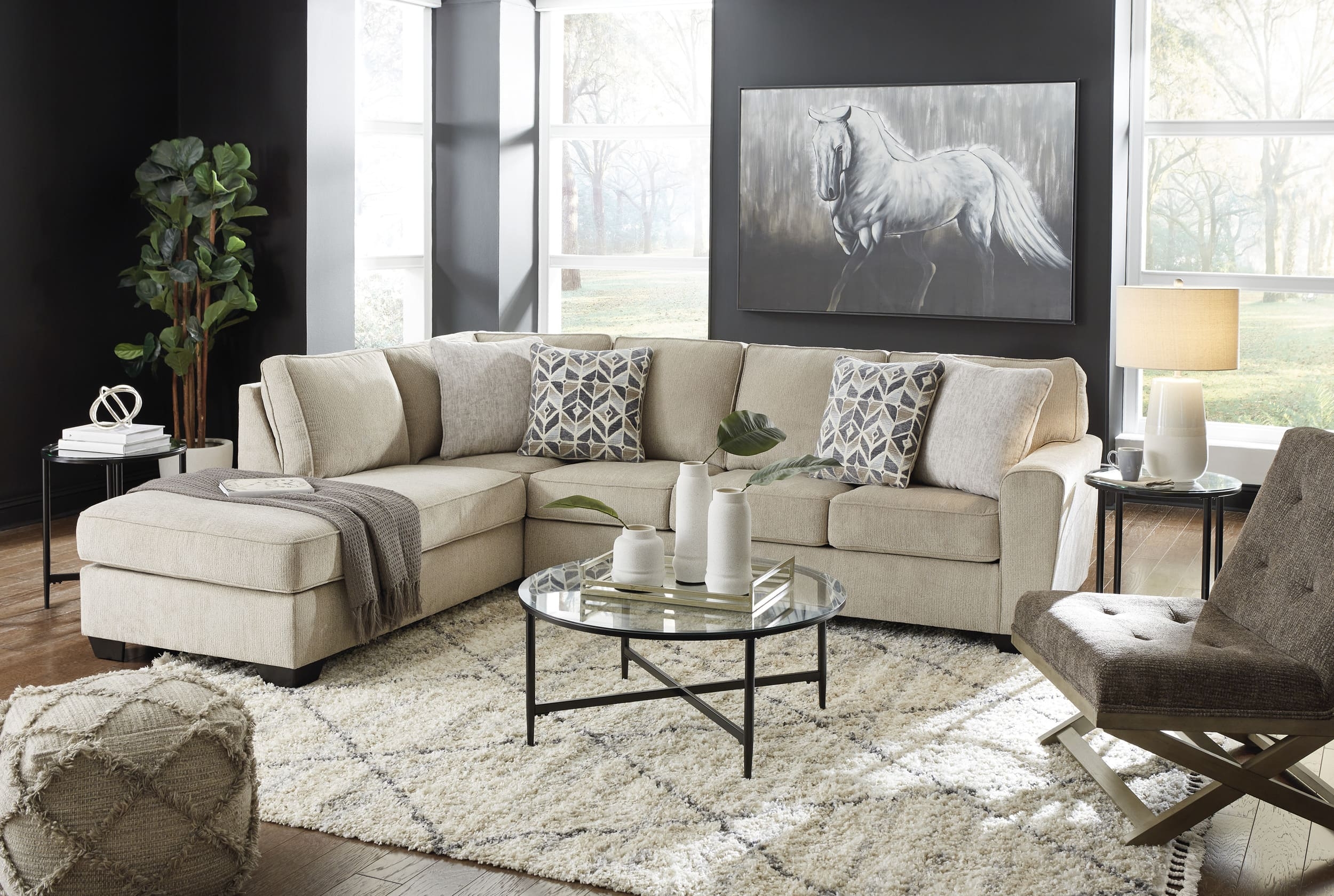 Decelle 2-Piece Polyester L-Shaped Sectional Sofa w/Left Arm Chaise Facing