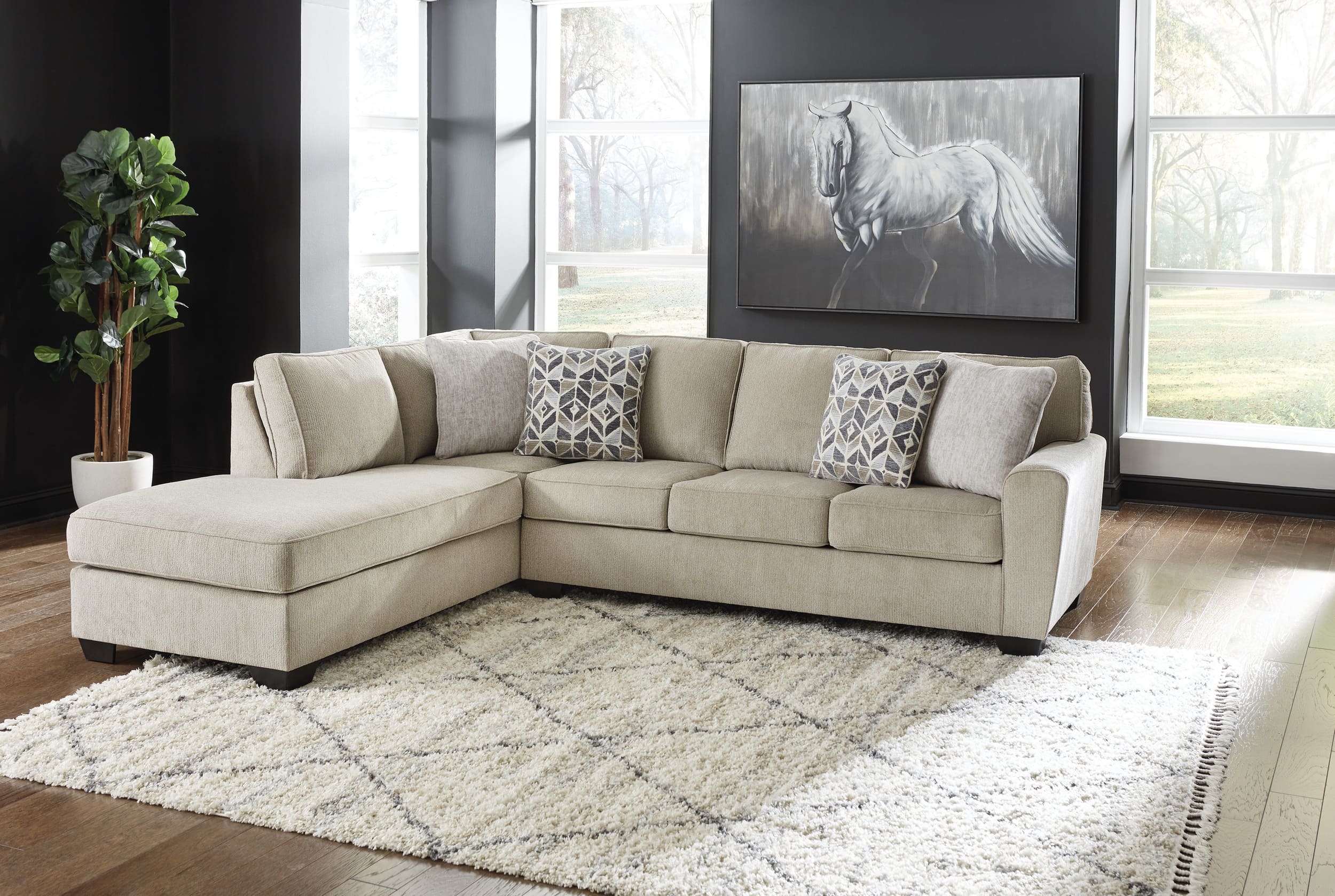 Decelle 2-Piece Polyester L-Shaped Sectional Sofa w/Left Arm Chaise Facing