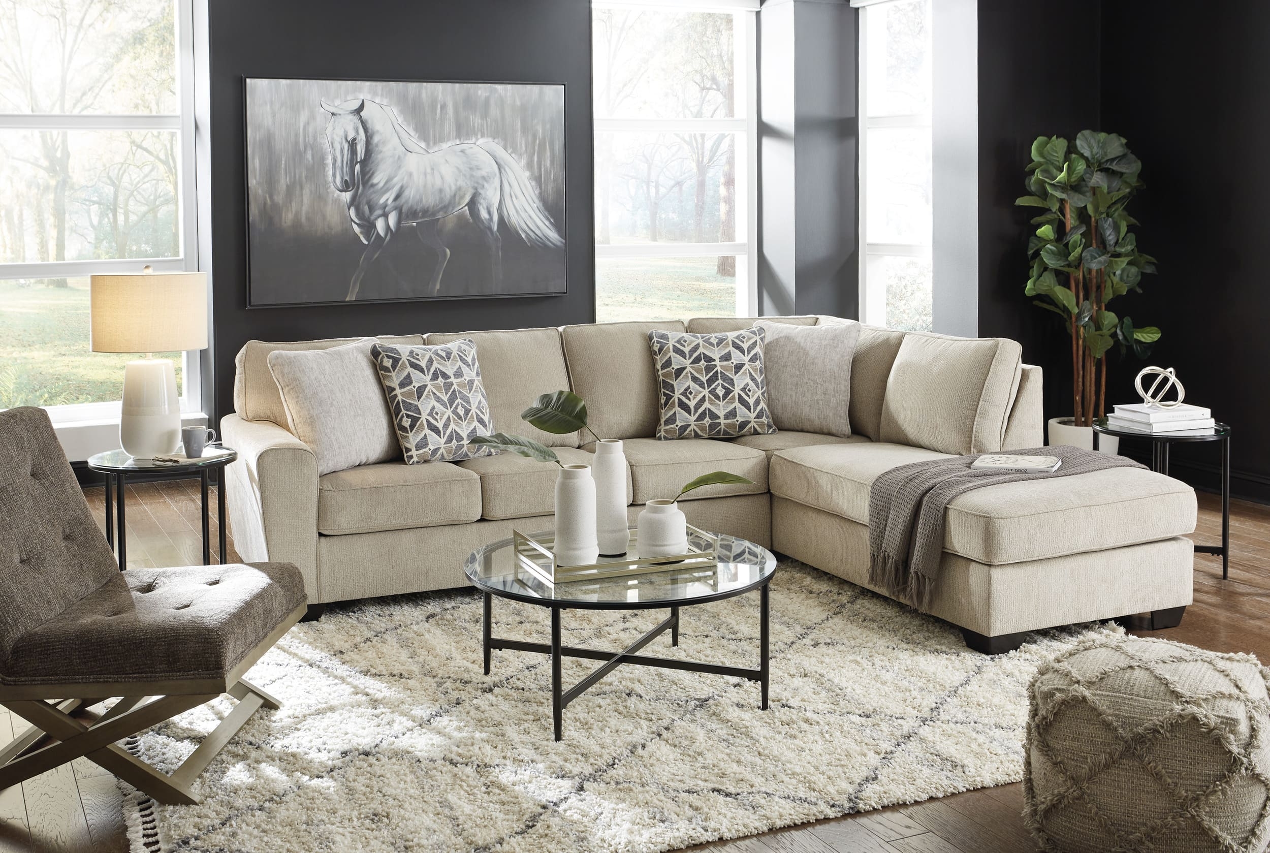 Decelle 2-Piece Polyester L-Shaped Sectional Sofa w/Right Arm Chaise Facing