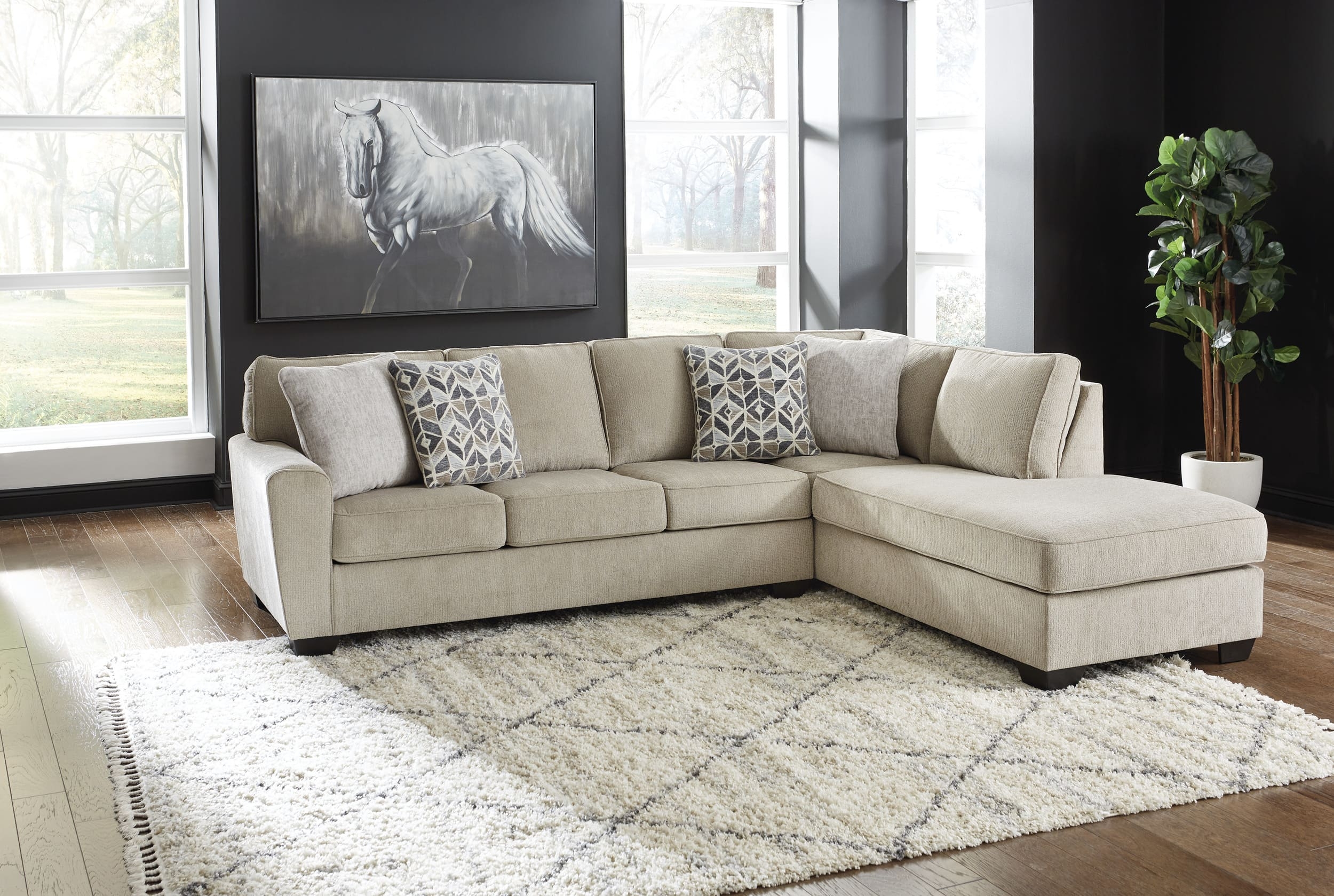 Decelle 2-Piece Polyester L-Shaped Sectional Sofa w/Right Arm Chaise Facing