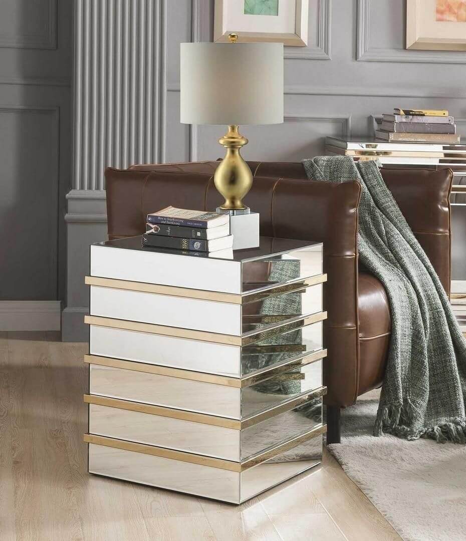 Osma 80332 Mirrored/Gold End Table