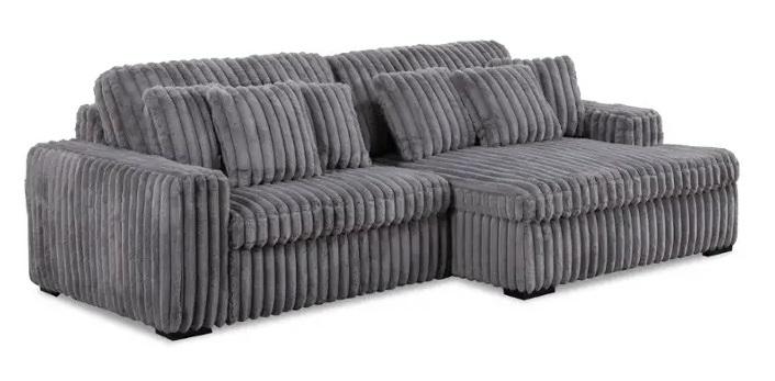 80386 Velvet-Like Fabric L-Shaped Sectional Charcoal Sofa