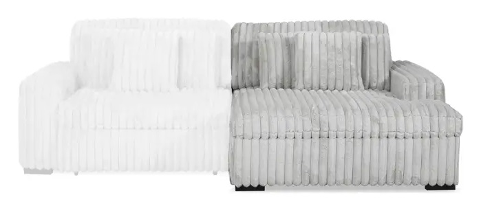 Manwah Velvet Sectional White Sofa And Fog Chaise