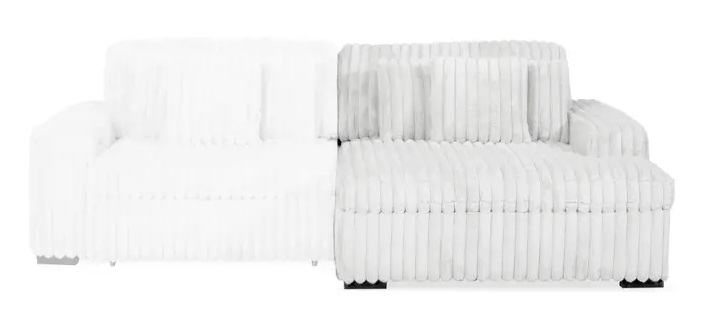 Manwah Velvet Sectional White Sofa And Fog Chaise