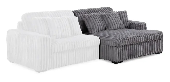 Manwah Velvet Sectional White Sofa And Charcoal Chaise