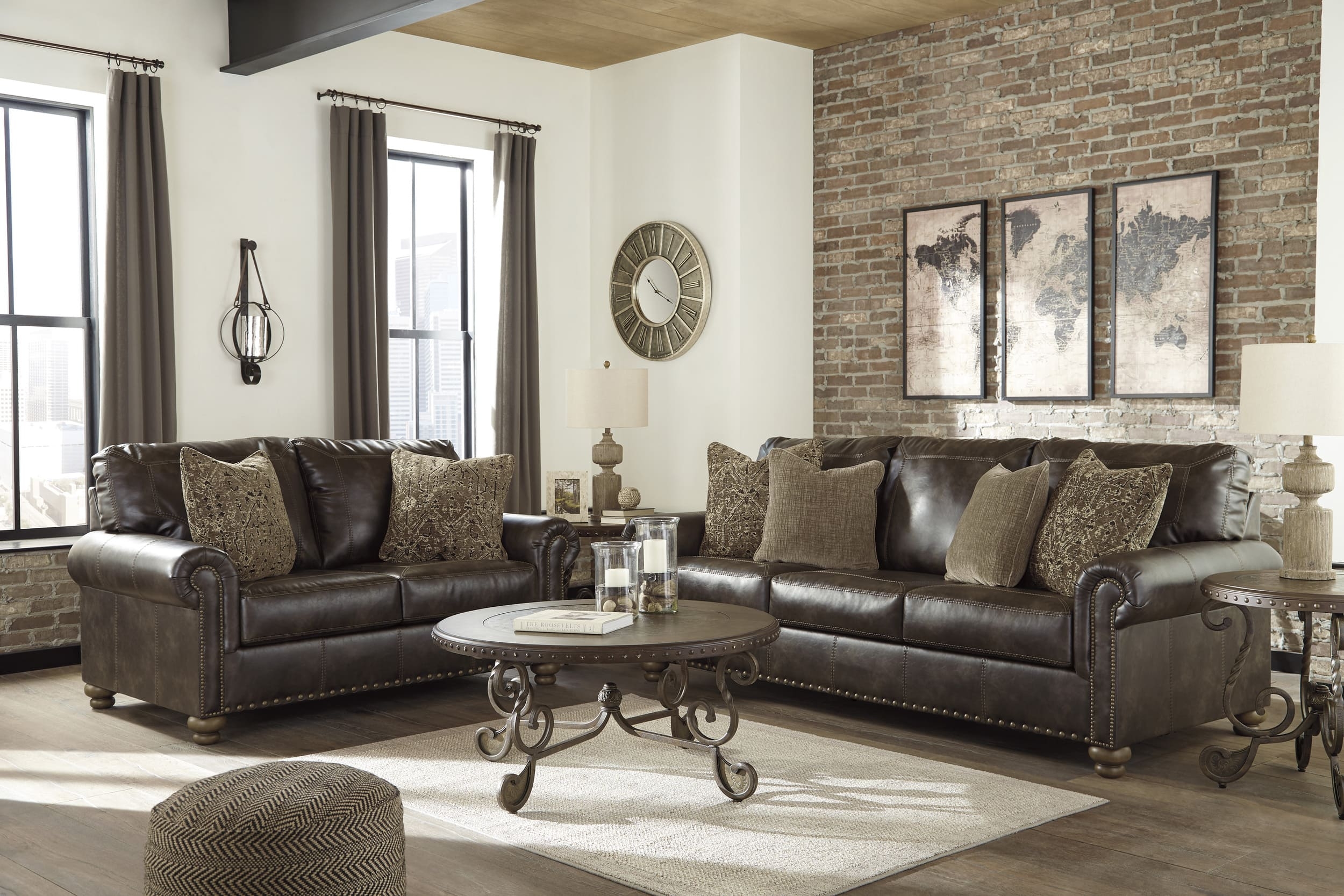 Ashley Nicorvo Faux Leather Sofa And Loveseat